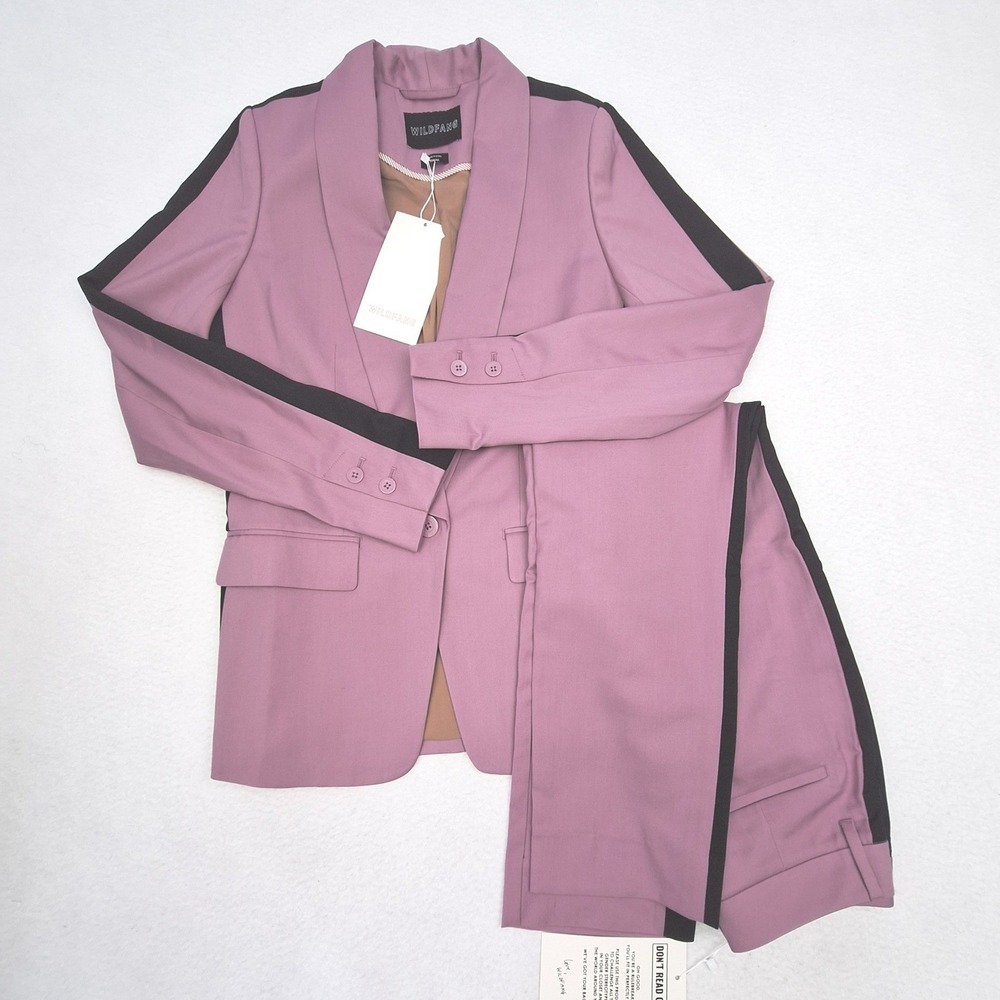Wildfang‎ Pant Suit Empower Colorblock Tux Blazer Pant Womens XS/0 Mauve Black